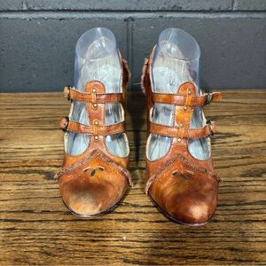 Kensie Tan Leather Triple Strap Heeled Boots